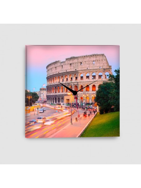 Roma, Colosseo - Quadro su tela - Quadrato con orologio