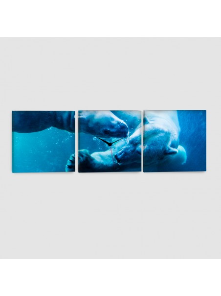 Orso Polare - Quadro su tela - 3 Pannelli con orologio