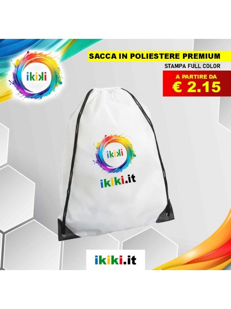 Sacca PREMIUM in Poliestere bianca stampa Full Color